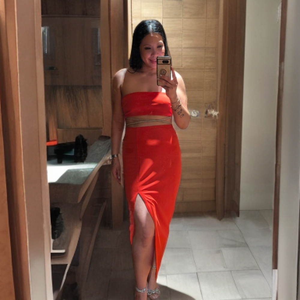 Boohoo Red Strapless Midi Dress